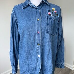 Vintage Lemongrass‎ denim shirt floral embroidery mismatched buttons size 8